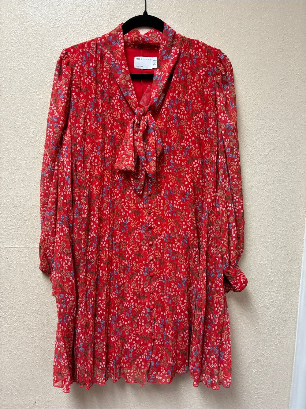 ASOS Red Floral Maternity Dress with Blue accent.